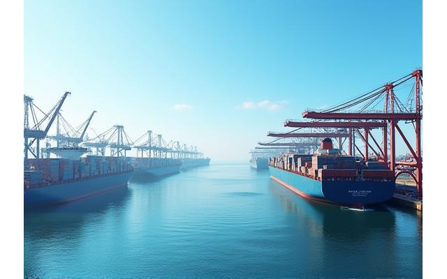 Navios de carga num porto comercial