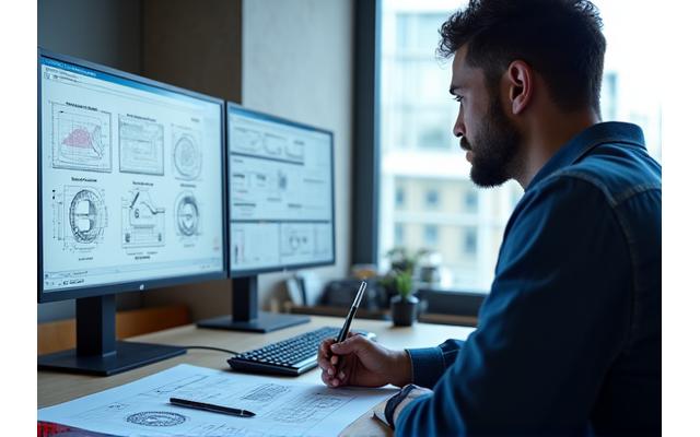 engenheiro analisando dados técnicos e gráficos