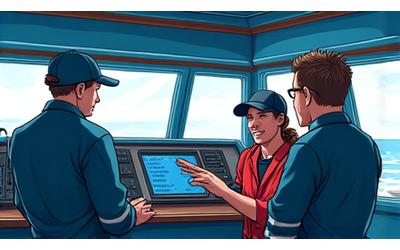 Mestre de uma embarcação a receber formação da equipa Âncora Hora sobre o uso do novo sistema de temporização